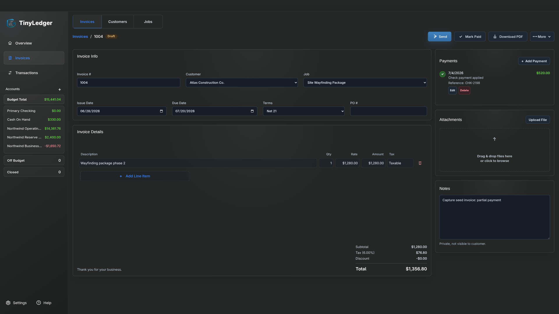 Tiny Ledger invoice list